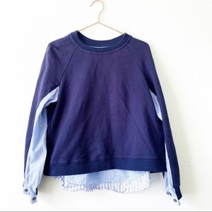 10 CROSBY DEREK LAM split crew neck sweater shirt pullover Small layered blue